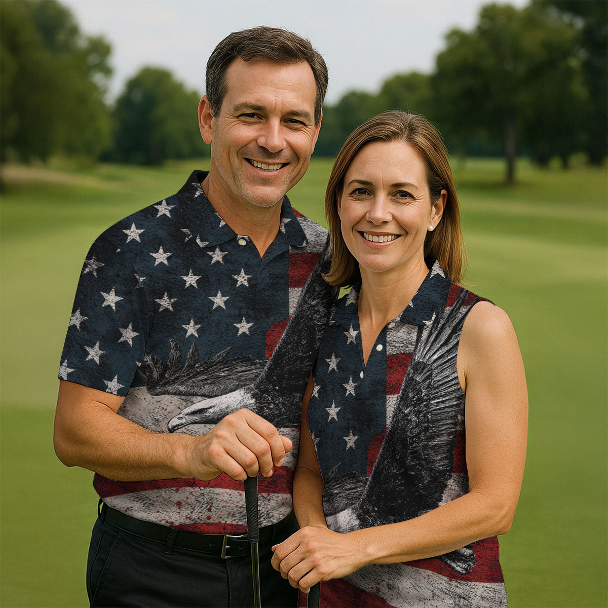 Distressed US Flag And Bald Eagle Patriotic Golf Shirt, 4th Of July 250 Years American Pride Golf Shirts For Men