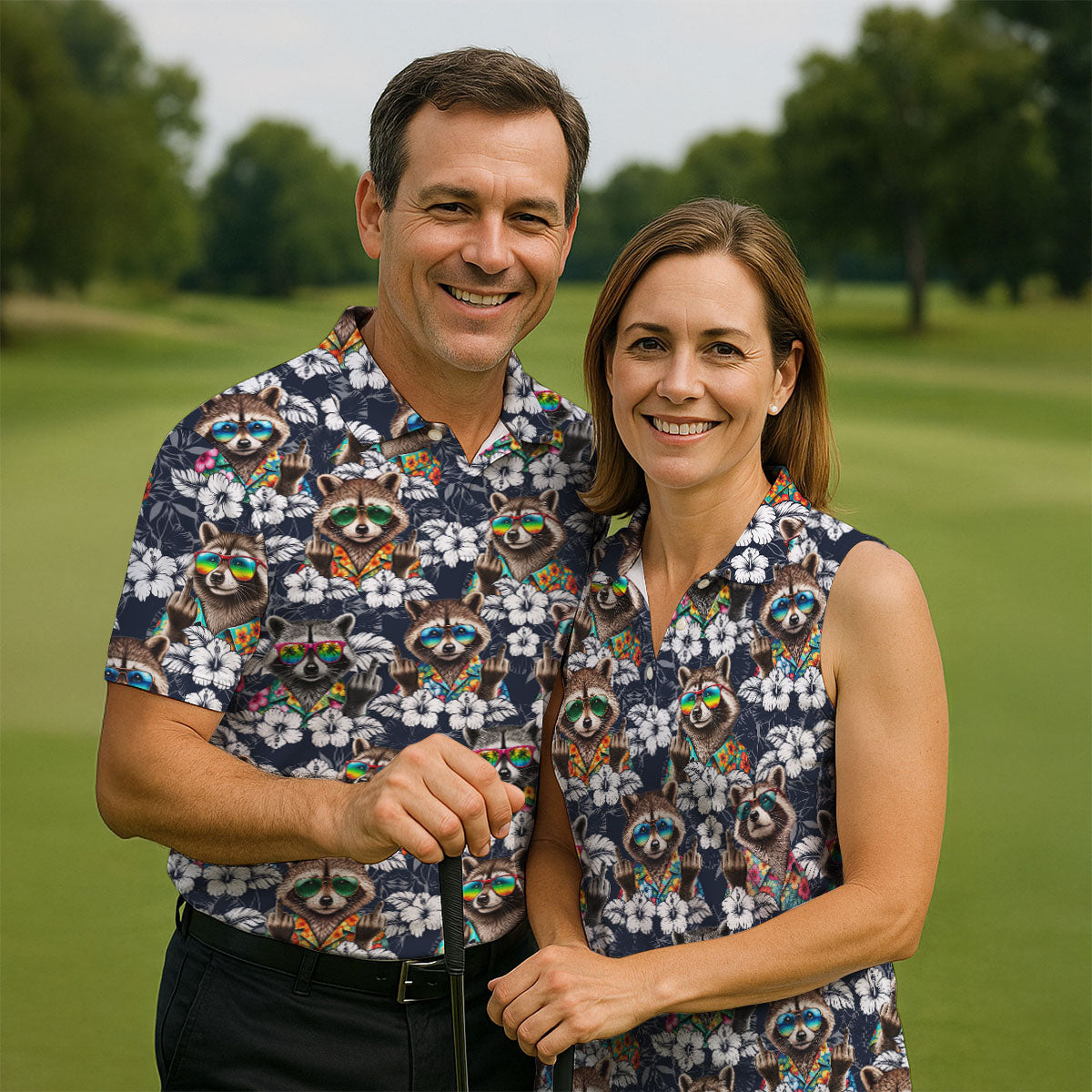 Cool Raccoon Sunglasses Tropical Golf Shirt, Funny Golf Shirt, Men's Golf Shirt, Polo Shirts For Men