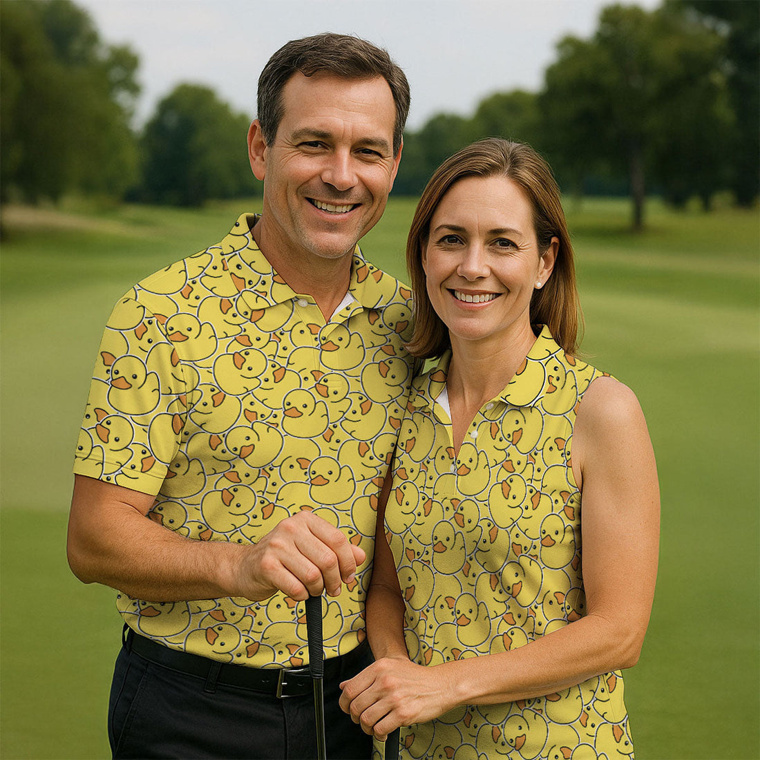 Cute Yellow Rubber Duck Pattern Golf Shirt, Hawaiian Golf Shirt, Mens Golf Shirts, Golf Apparel For Men