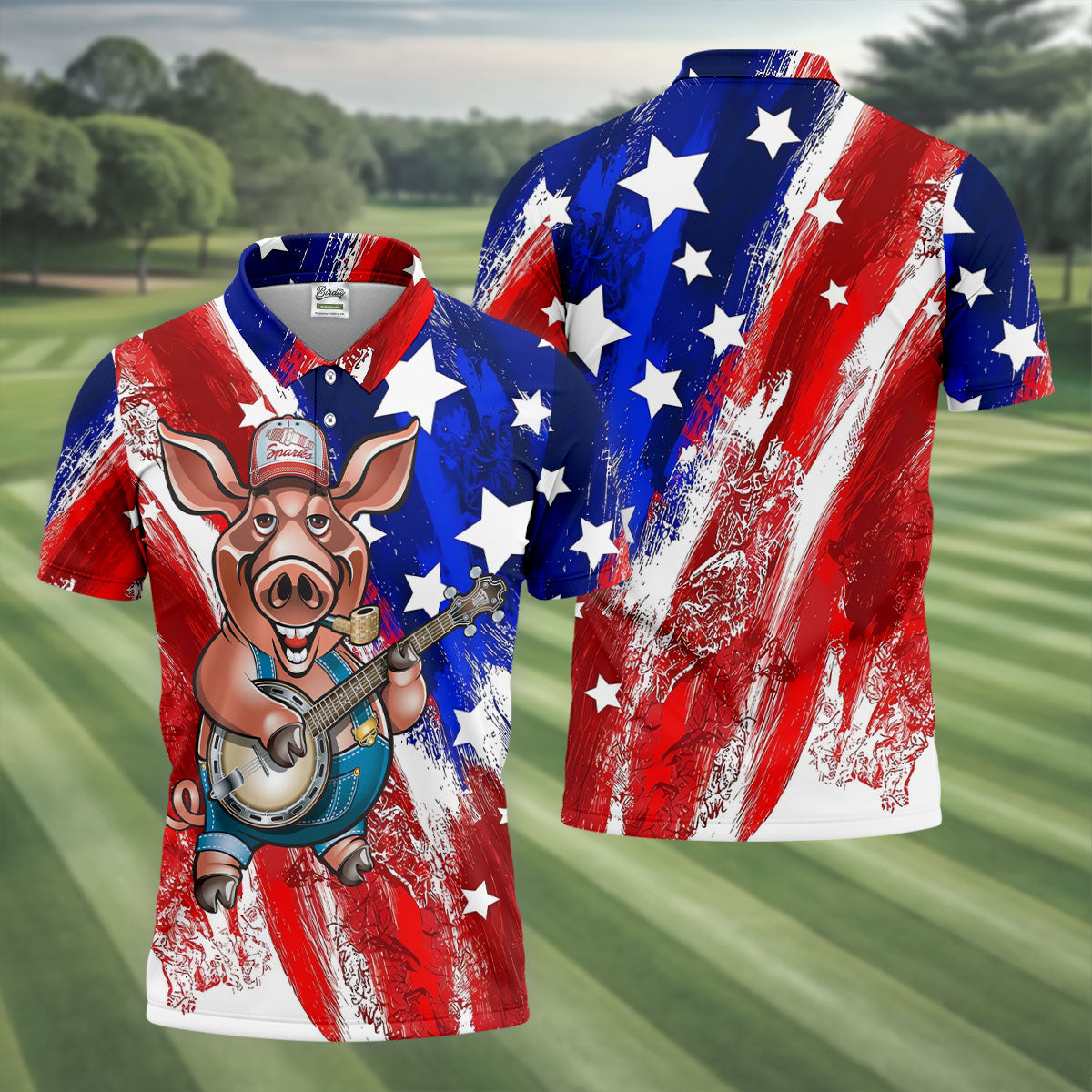 Patriotic American Flag Brush Strokes Funny BBQ 250th Anniversary Polo Shirt Men, Golf Shirts For Men