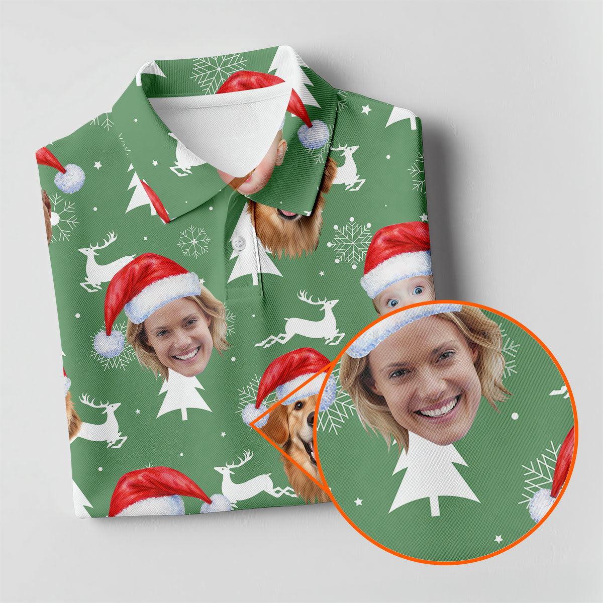 Custom Face Snow Reindeer Sage Green Golf Shirt, Christmas Golf Shirt, Ladies Golf Shirts, Golf Gifts For Women