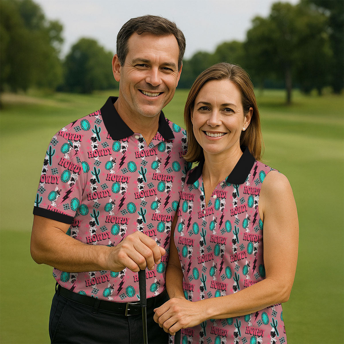 Howdy Pink Lightning Bolts Western Theme Golf Tops For Men, Polo Shirtor Men, Golf Shirts For Men