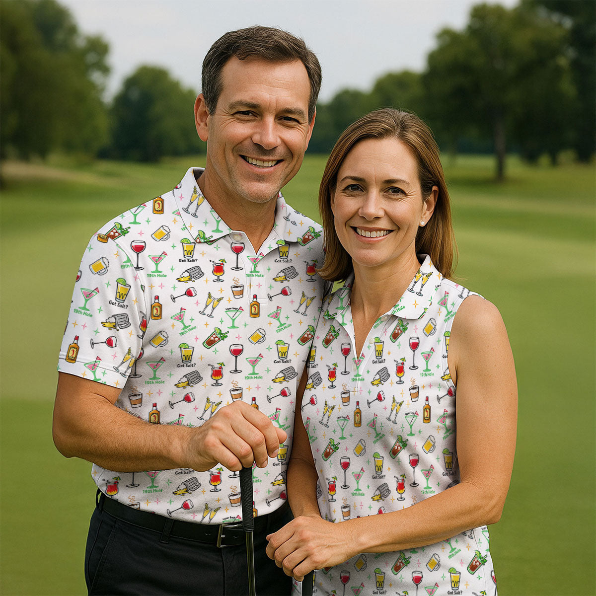 19th Hole Cocktail Drinks Pattern Golf Shirt, Women’s Golf Polo, Golf Shirts For Women