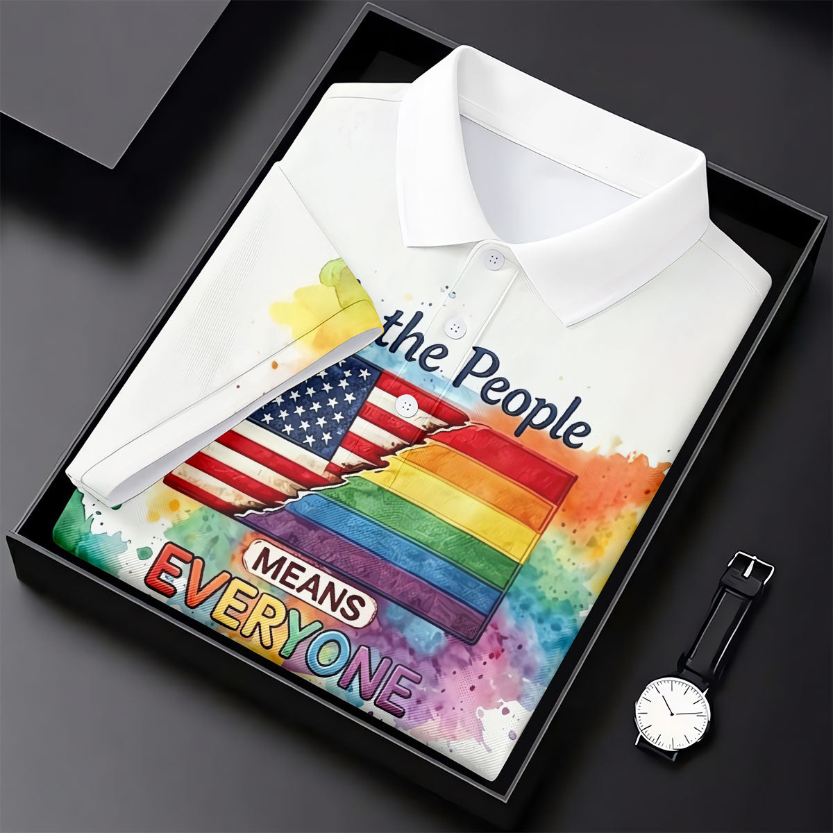 We The People Means Everyone Water Color Print Golf Shirt, LGBTQ Month Golf Shirt For Women