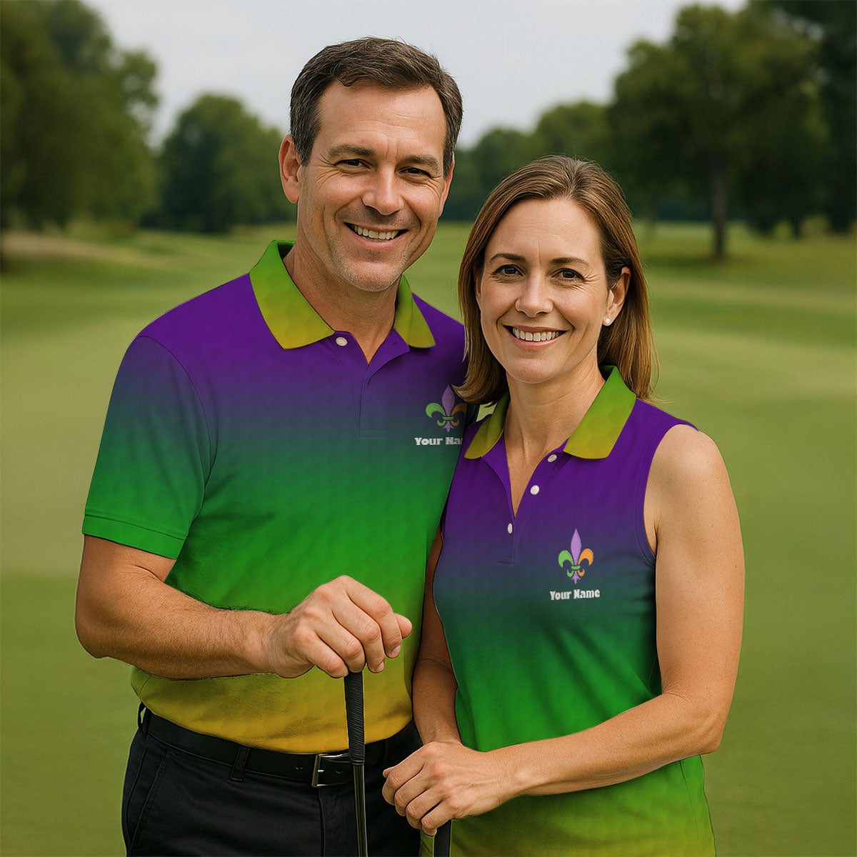 Mardi Gras Purple Gold Green Blended Color Golf Ball Pattern Golf Tops For Men, Polo ShirtFor Men