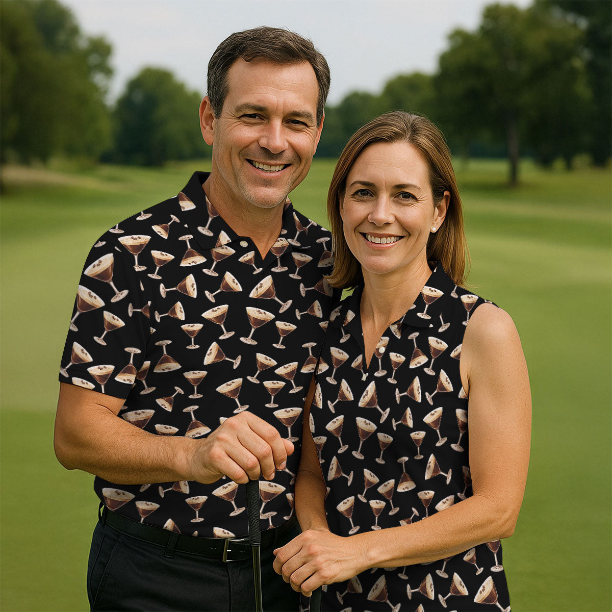 Espresso Martini Print Golf Shirt, Men's Golf Polo ShirtShirts For Men, Polo Shirt Men