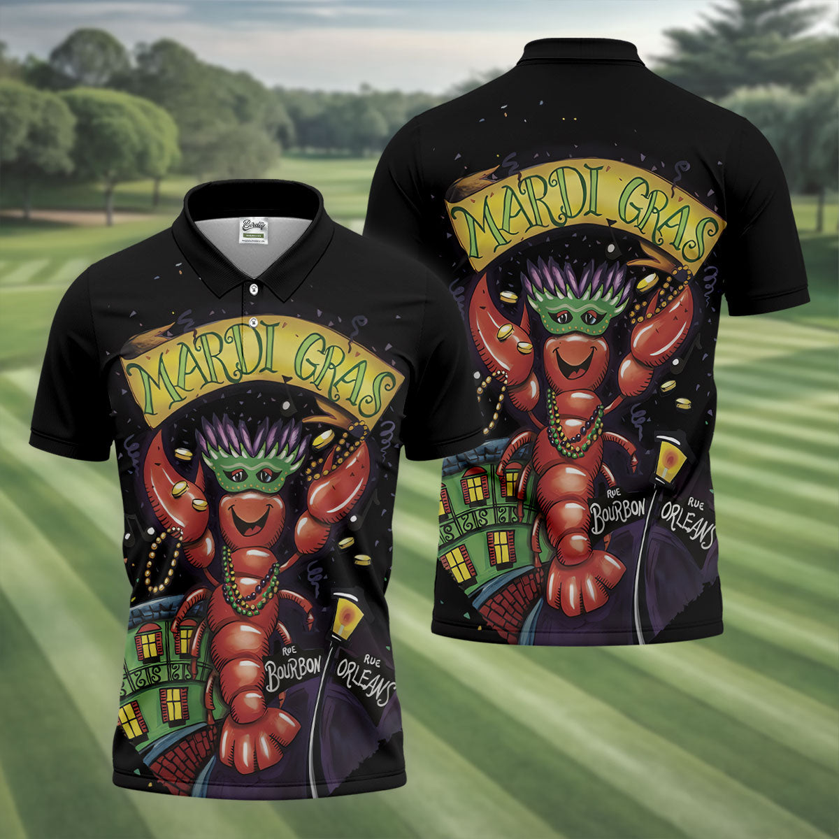 Mardi Gras Crawfish Rue Bourbon Black Golf Shirt, Polo ShirtFor Men, Golf Shirts For Men
