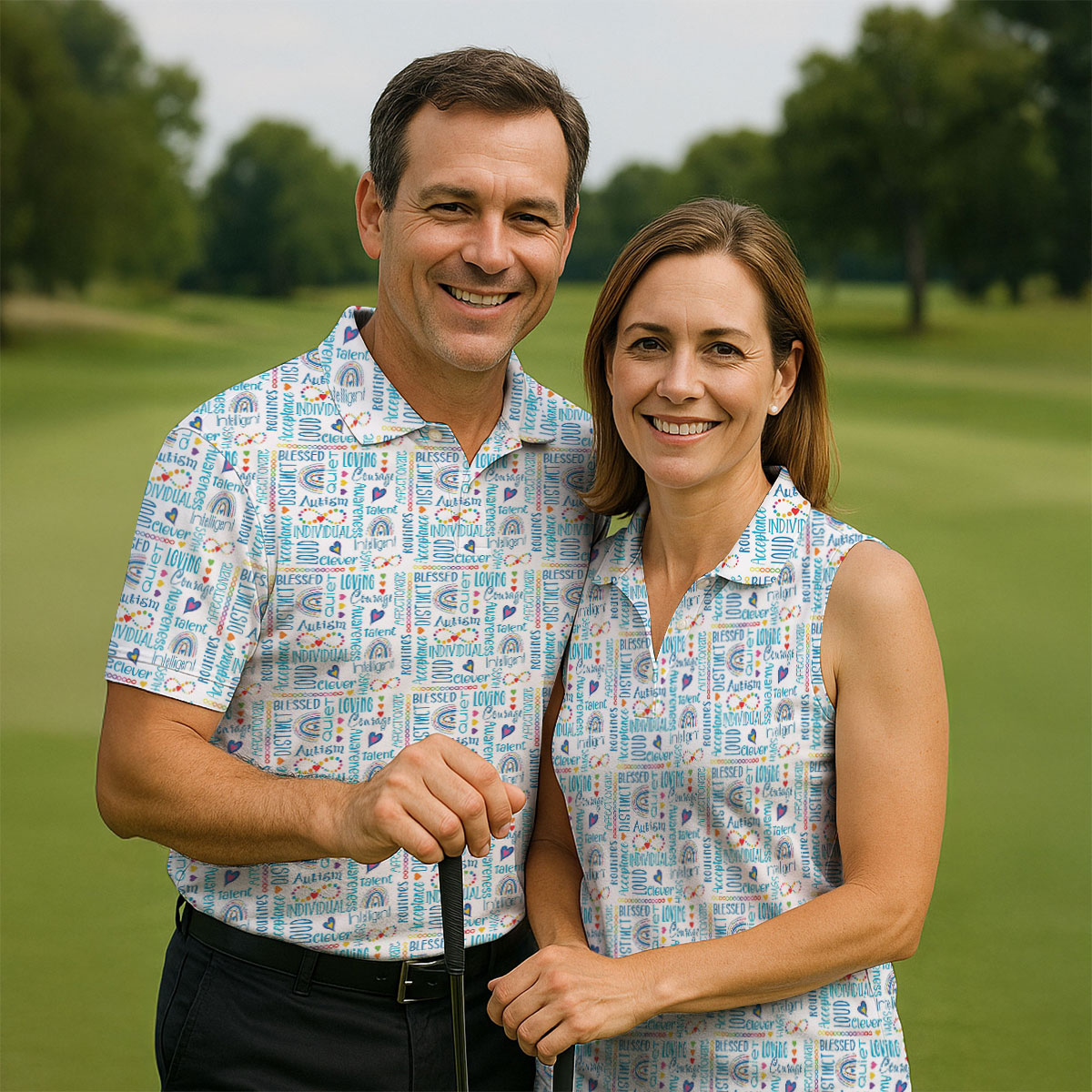 Autism Awareness Rainbow Heart Infinity Symbol Blue And White Men's Golf Shirt, Polo ShirtFor Men