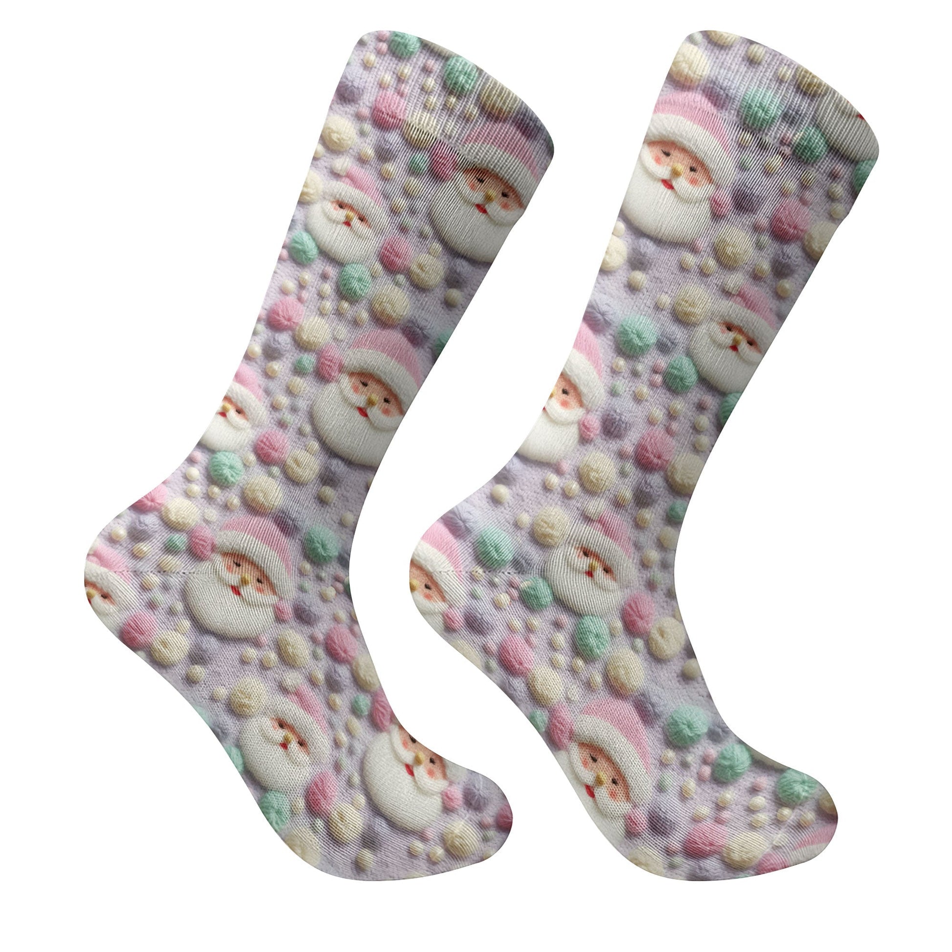 Knit Santa Pastel Pattern Golf Sock, Funny Golf Socks, Christmas Golf Gift, Golf Accessory