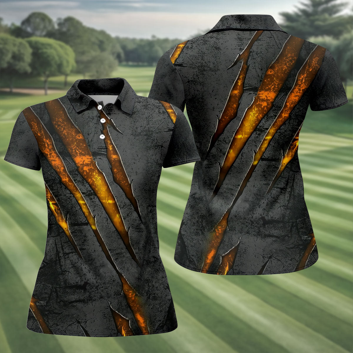 Yellow Claw Marks Hawaiian Golf Shirt, Scratch Print Women's Golf Tops, Ladies Golf Shirts