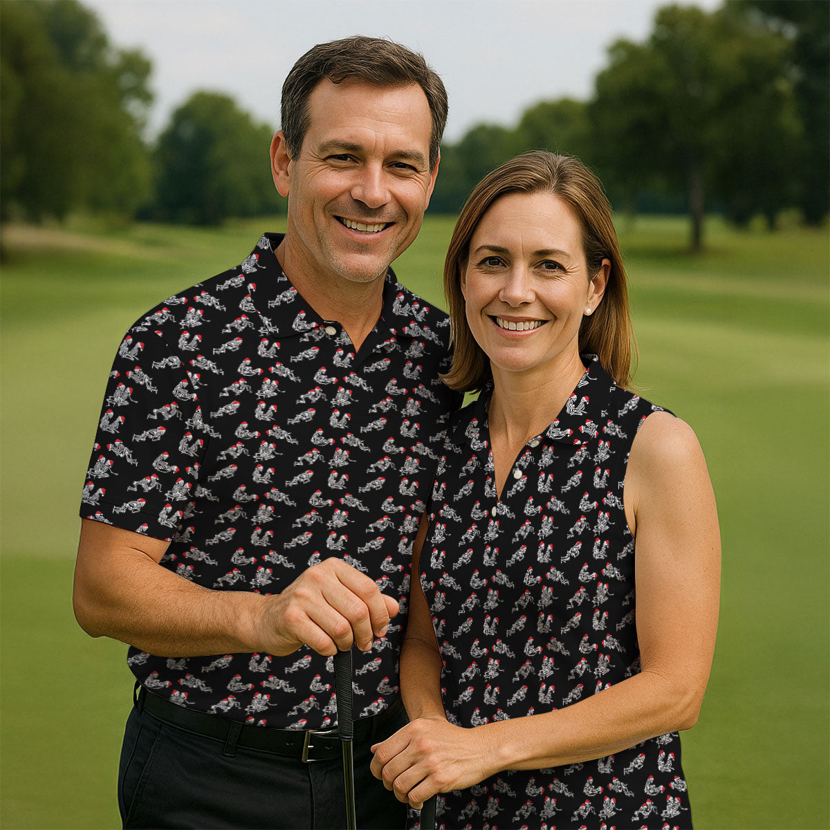 Skeleton Santa Hat Funny Golf Shirt, Fun Golf Shirts For Men, Christmas Golf Shirt, Golf Shirts For Men