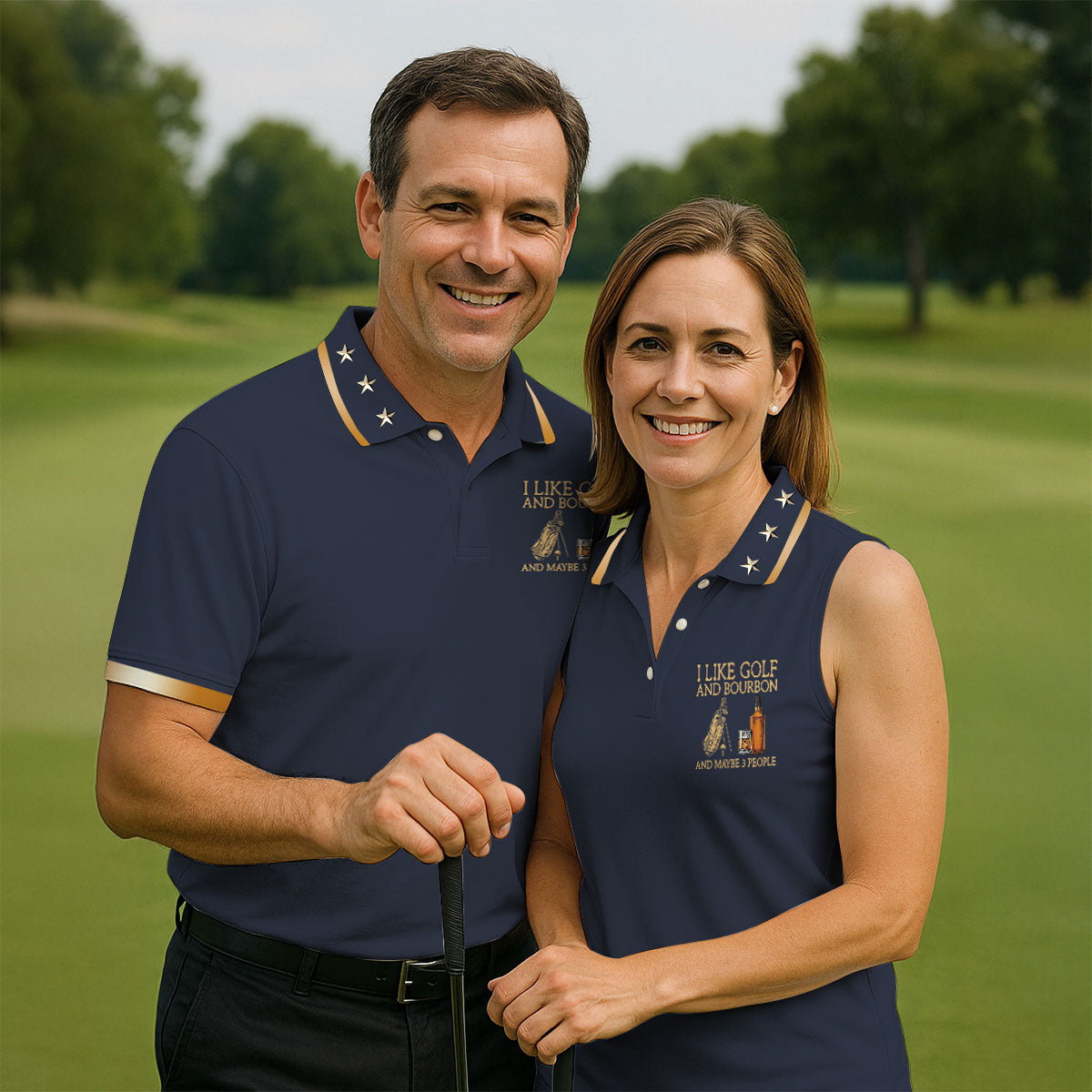 I Like Golf And Bourbon Navy Golf Shirt, Golf And Whiskey Golf Shirts For Men, Men's Funny Golf Shirts