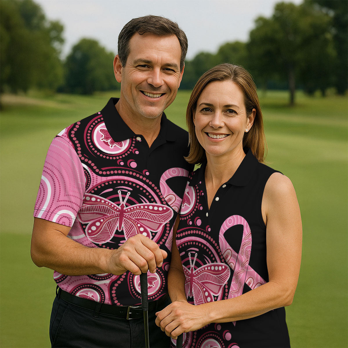 Breast Cancer Pink Butterfly Golf Tops For Men, Cancer Awareness Shirt, Polo ShirtFor Men