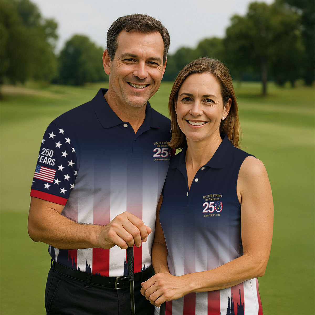 USA 250 Anniversary American Flag Golf Shirt, Patriotic 4th Of July Golf Shirts For Men