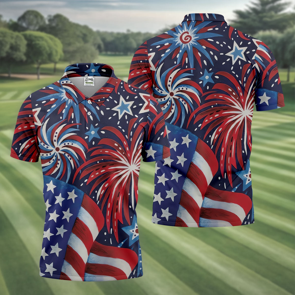 American Flag Pattern Red White Blue 250th Anniversary Patriotic Golf Shirt, Golf Shirts For Men