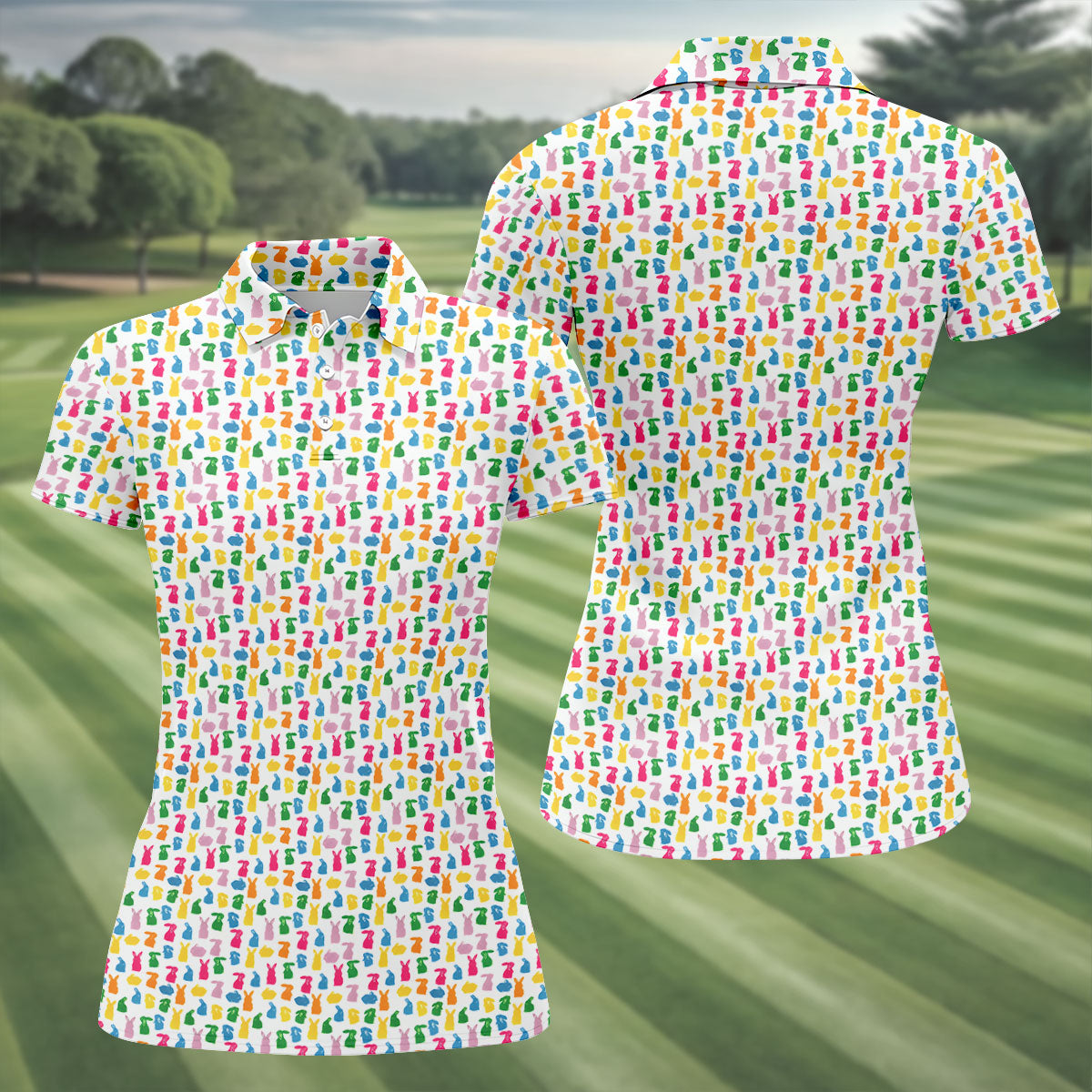 Bunny Hops Seamless Pattern Easter Golf Shirt, Women Golf Top, Fun Women's Golf Shirts, Ladies Golf Shirts