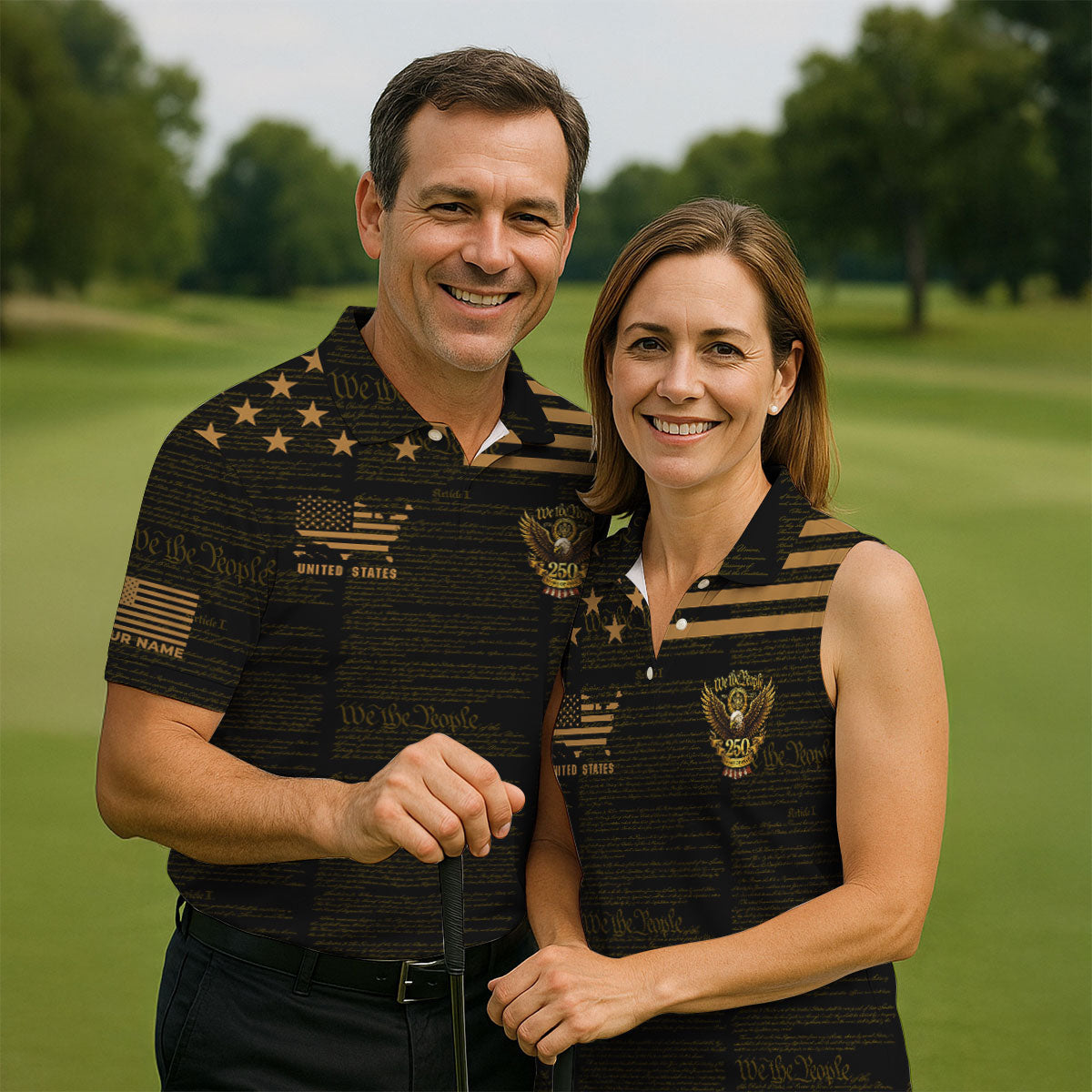 We The People Black And Gold Patriotic 4th Of July Golf Shirt, 250 Years Of Free Golf Shirt For Women