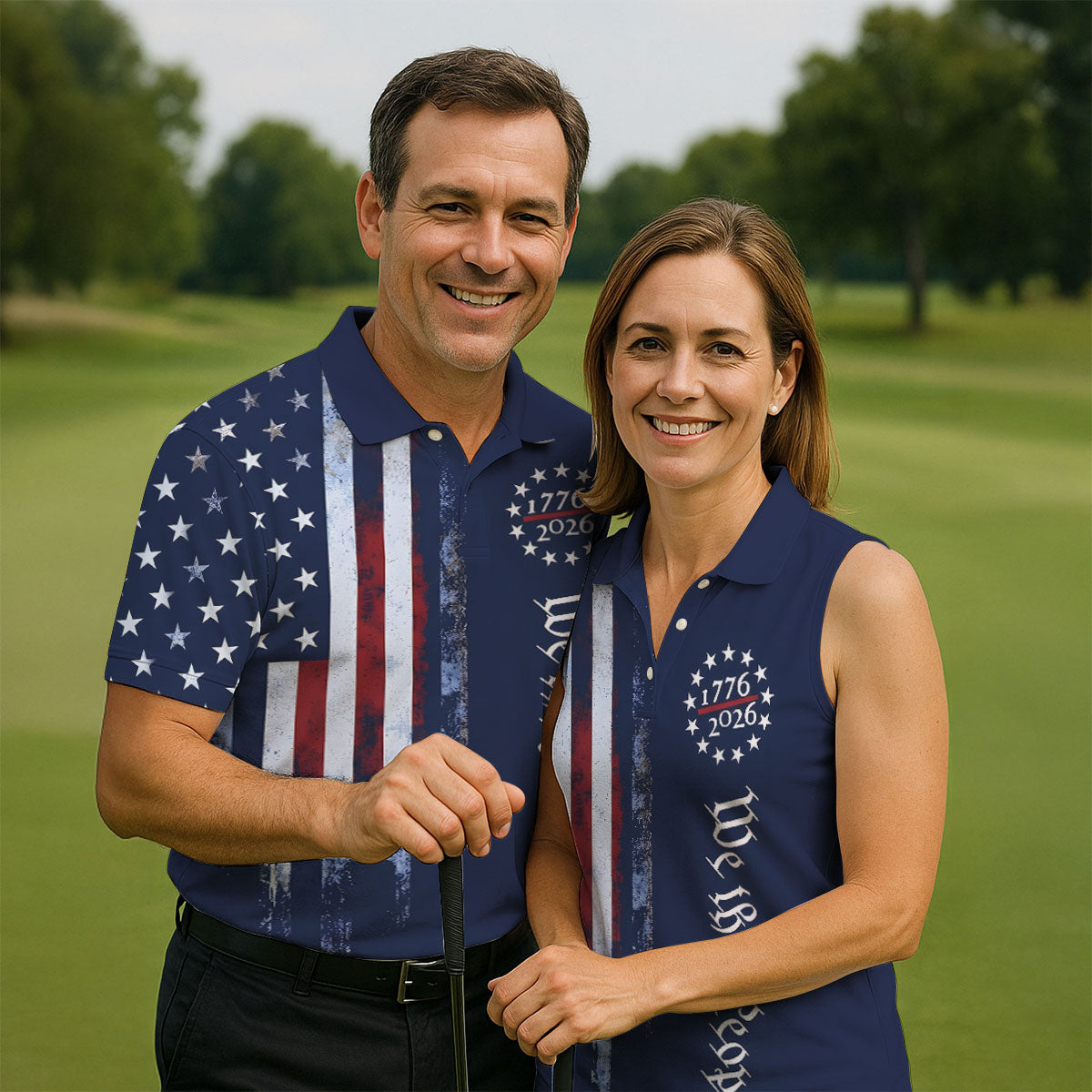 We The People 250 Years Navy Vintage Golf Shirt, Patriotic 4th Of July Golf Shirts For Men