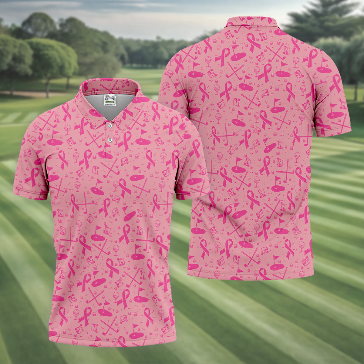 Awareness Ribbon Light Pink Golf Shirt, Cancer Awareness Shirt, Polo ShirtFor Men