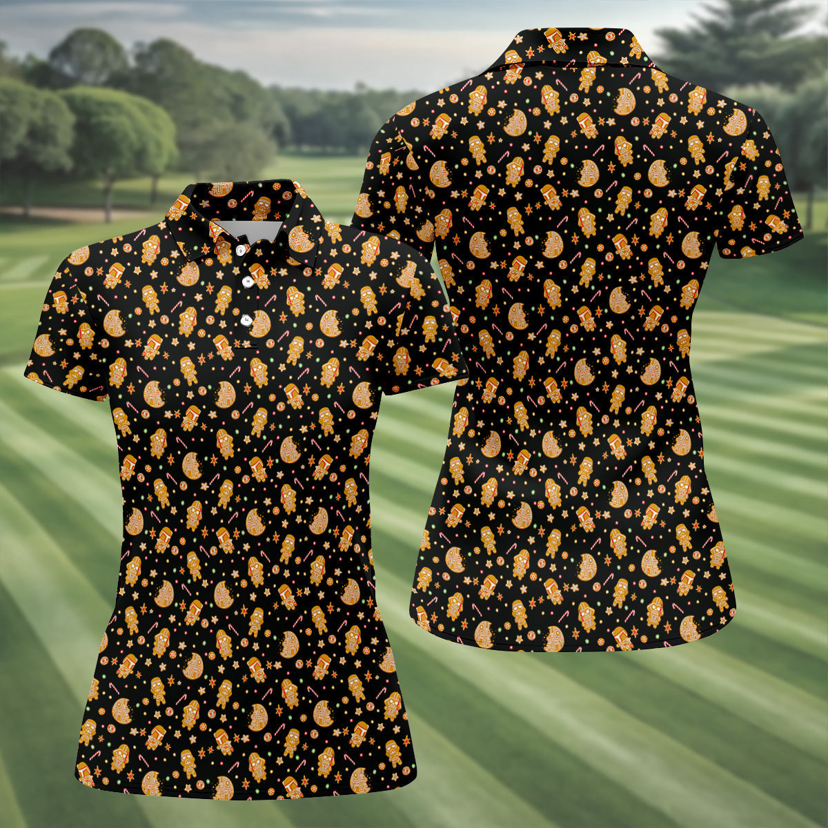 Funny Gingerbread Villain Character Ladies Golf Tops, Christmas Golf Shirt, Women's Golf Gifts