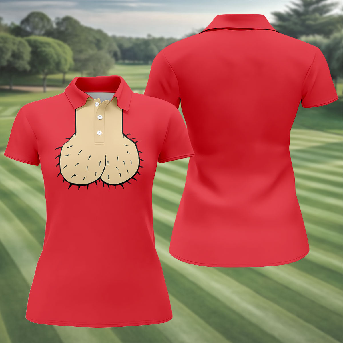 Red Funny Dickhead Faux Chest Golf Shirt, Funny Halloween Shirt, Women’s Golf Apparel