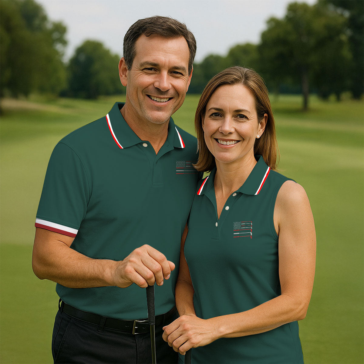 Golf Clubs US Flag Logo 250 Years Green Golf Shirt, Patriotic 4th Of July Golf Shirts For Men