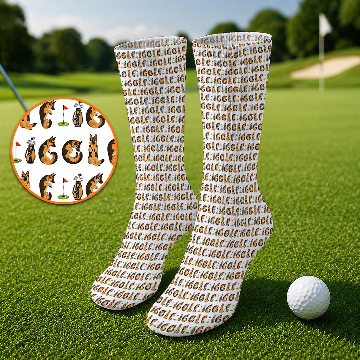 Crazy German Shepherd Pattern Golf Socks, German Dog Golf Sock, Golf Gift For Golfers