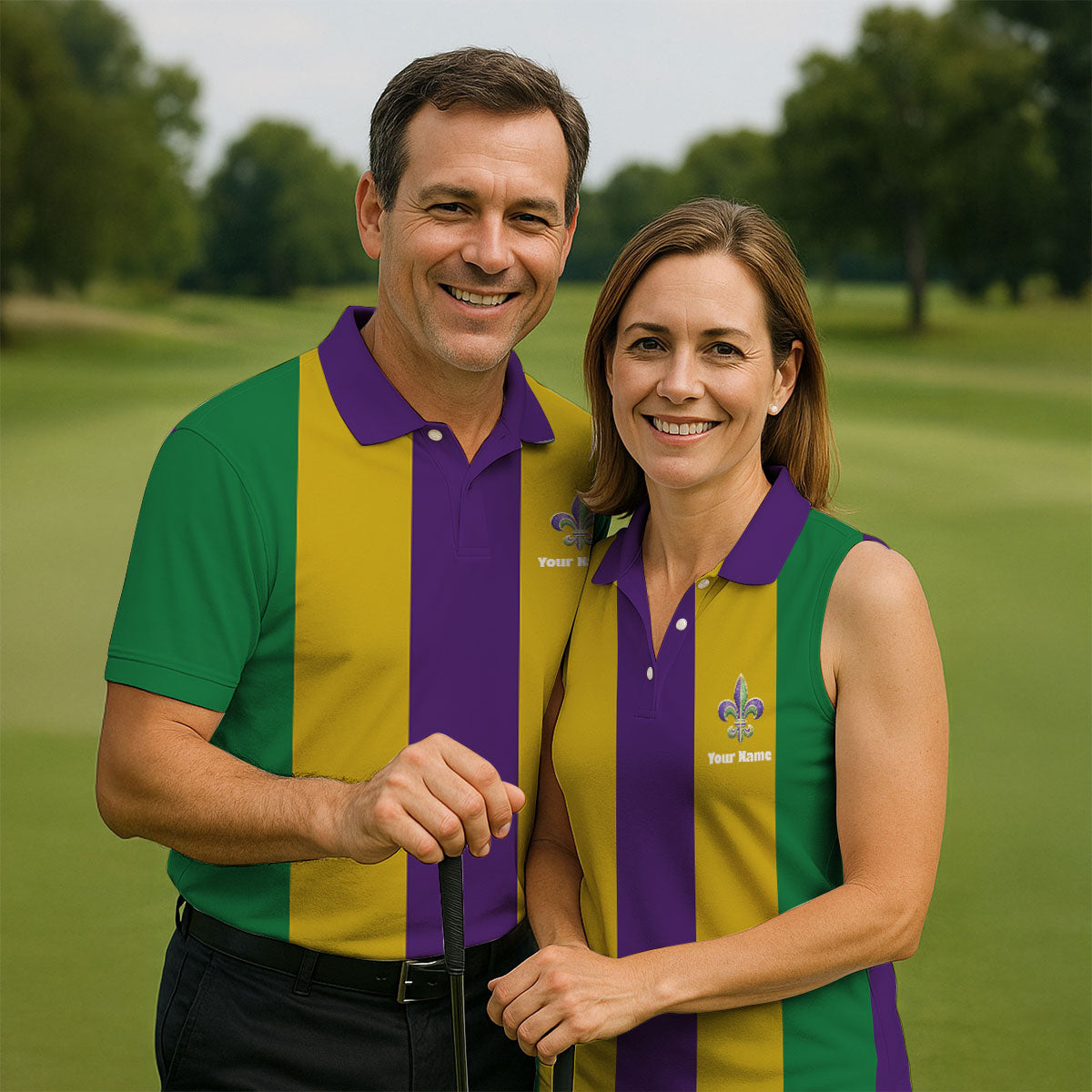 Vertical Stripes Purple Green Gold Mardi Gras Golf Shirt, Polo ShirtFor Men, Golf Shirts For Men