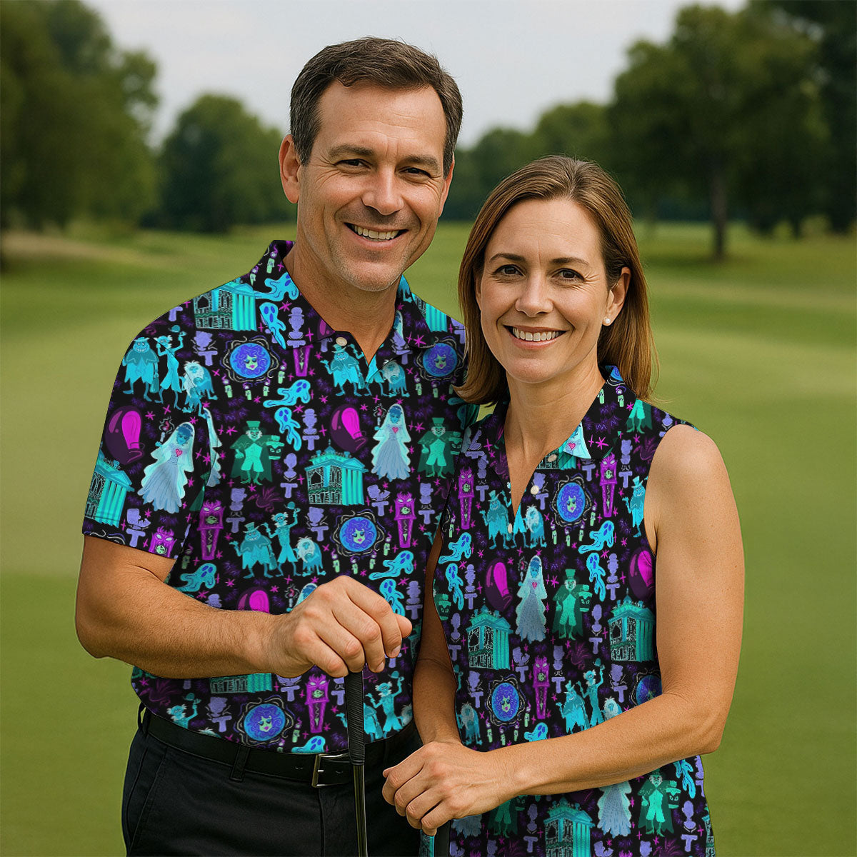 Haunted Ghost Halloween Hawaiian Golf Shirt, Mens Golf Shirts, Golf Polo Shirts For Men