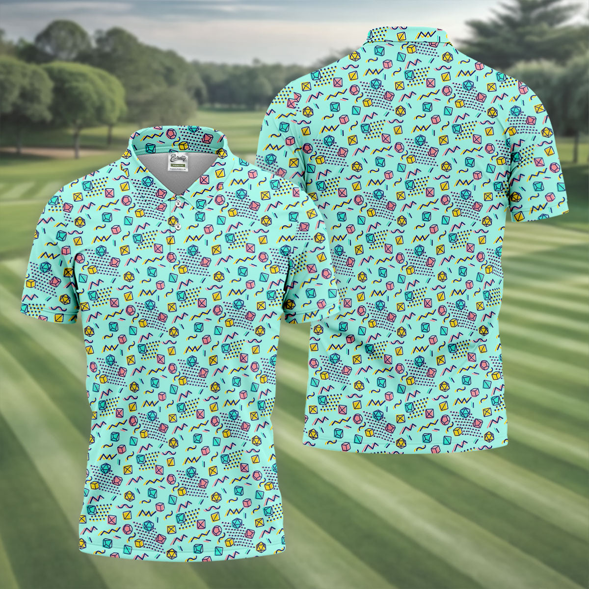 90s Dice Memphis Style Light Mint Green Cute Golf Shirt, Polo ShirtFor Men, Golf Shirts For Men