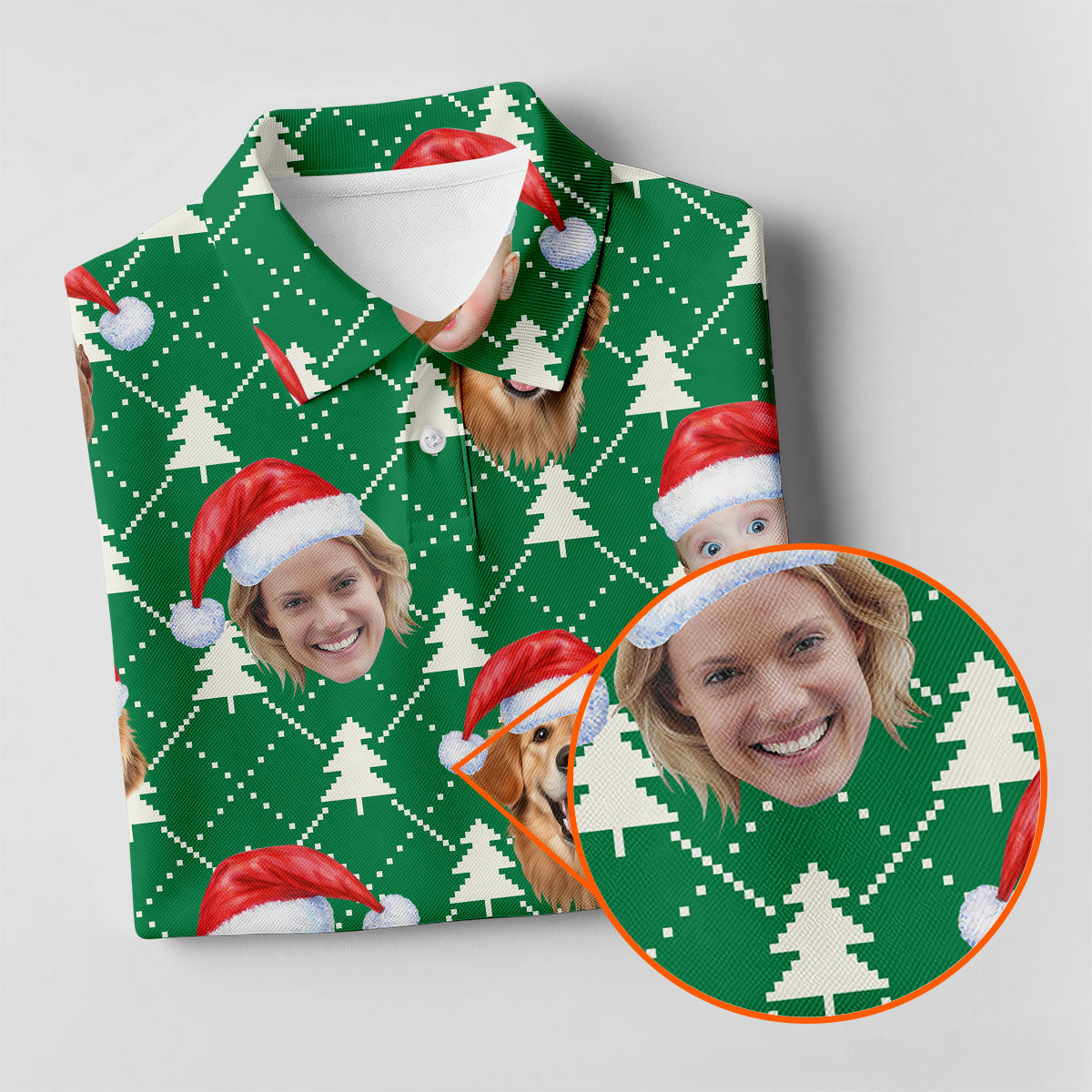 Custom Face Snow Pine Tree White Dotted Christmas Golf Shirt, Ladies Golf Shirts, Golf Gifts For Women