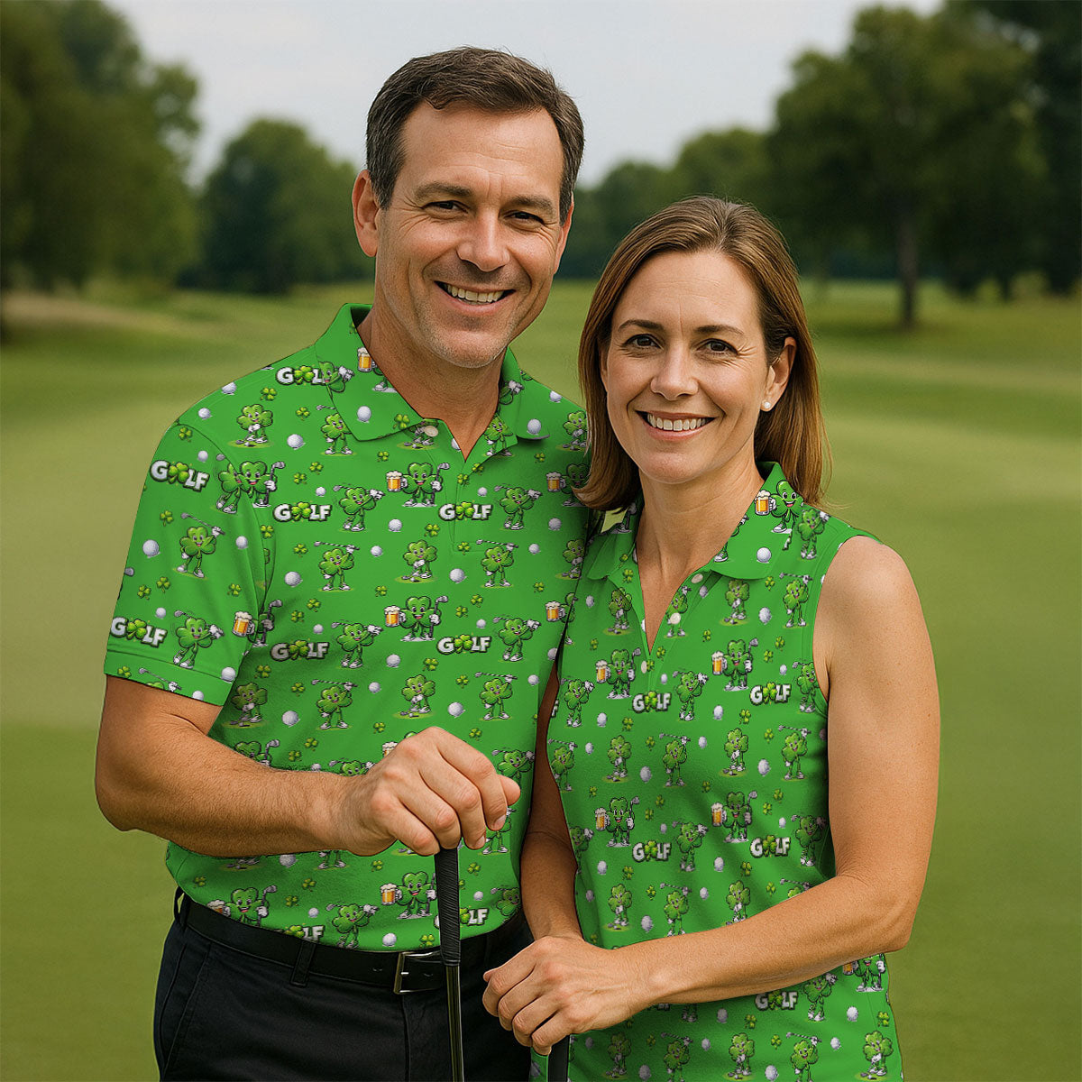 Three Leaf Clover Golf And Beer St Patrick's Day Green Golf Shirt, Fun Golf Shirts For Men, Polo ShirtFor Men