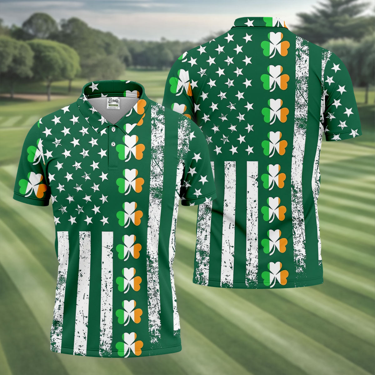 Irish Shamrock Vertical Stripes St Patrick's Day Golf Shirt, Polo ShirtFor Men, Golf Shirts For Men