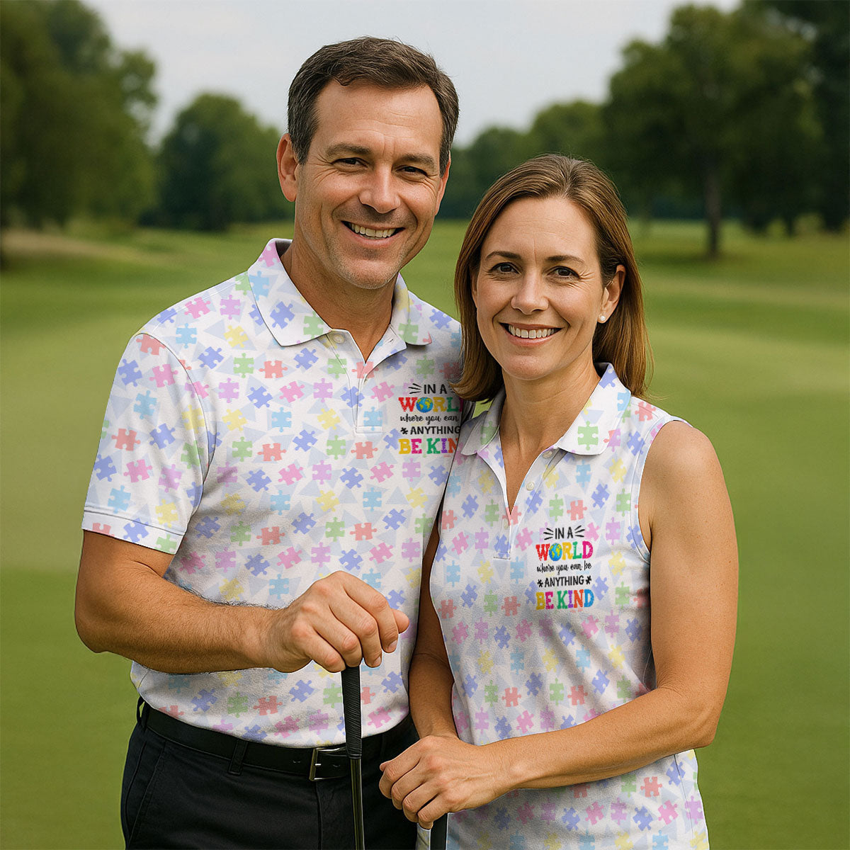 In A World Where You Can Be Anything Be Kind Autism Puzzle Women Golf Top, Ladies Golf Shirts