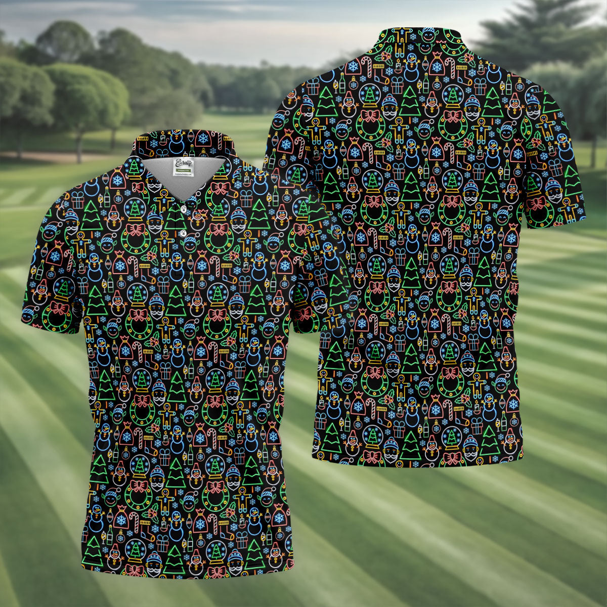 Neon Christmas Retro Style Men's Golf Polo Shirt Christmas Golf Shirt, Polo ShirtFor Men