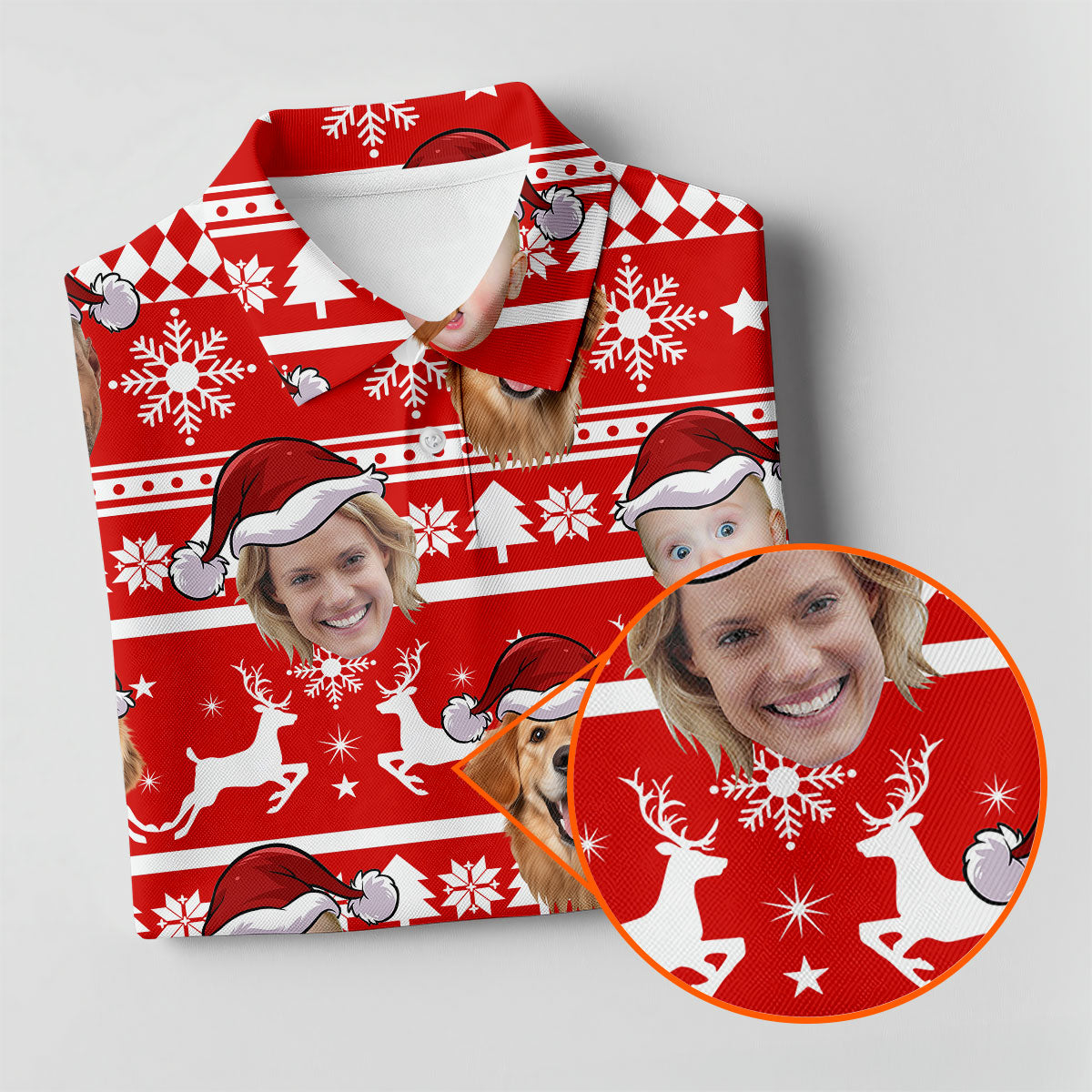 Custom Face Red And White Christmas Women's Golf Tops, Ladies Golf Shirts, Christmas Golf Gift
