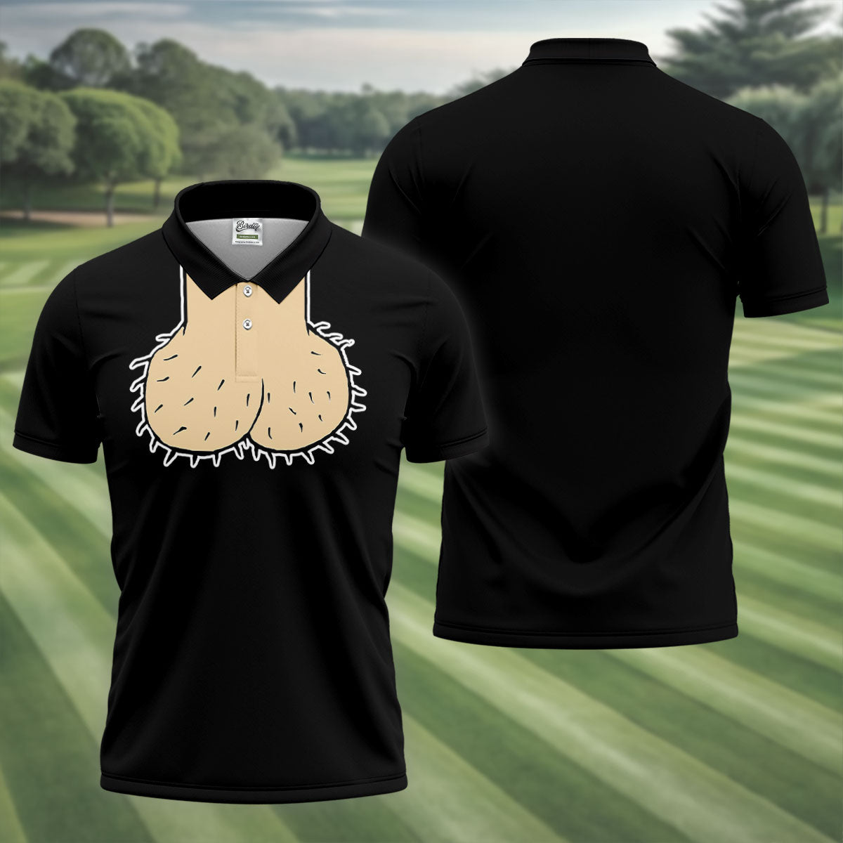 Black Funny Dickhead Faux Chest Golf Shirt, Men's Golf Shirt, Polo Shirts For Men