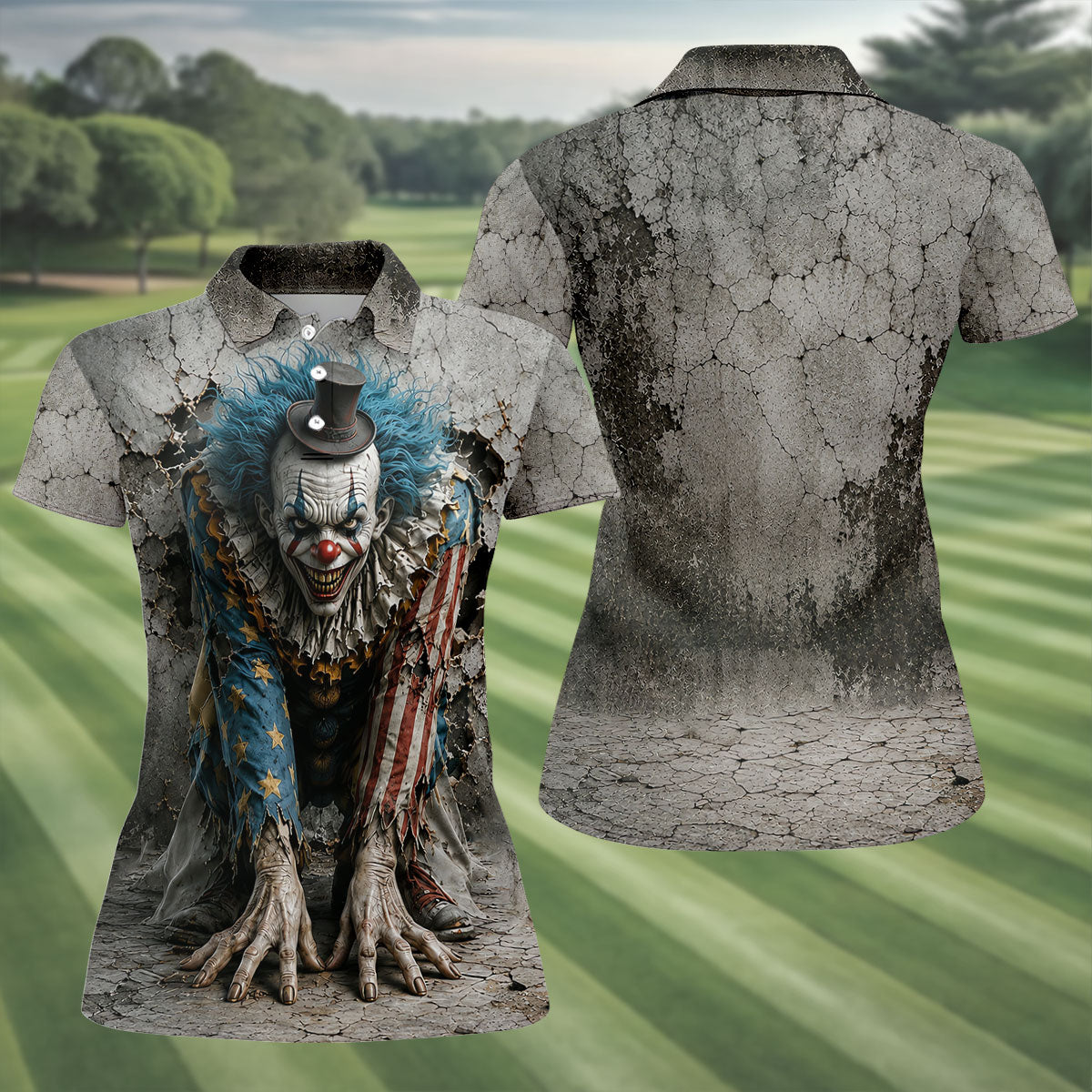 Cracked Wall Horror Character Halloween Shirt, Printed Golf Shirt, Golf Polo For Women
