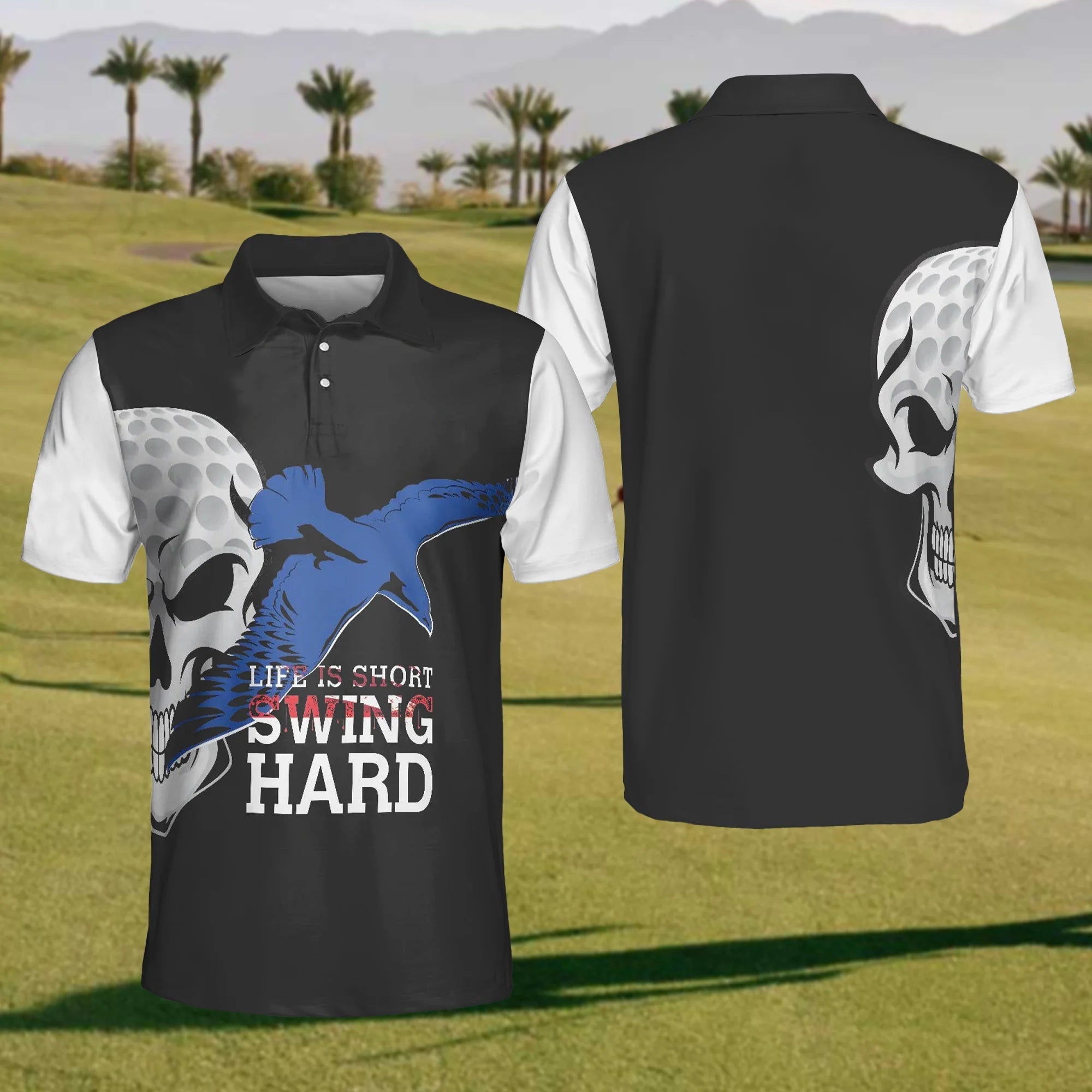 Life Is Short Swing Hard Mens Golf Polo ShirtMens Golf Gift, Funny Golf Shirt