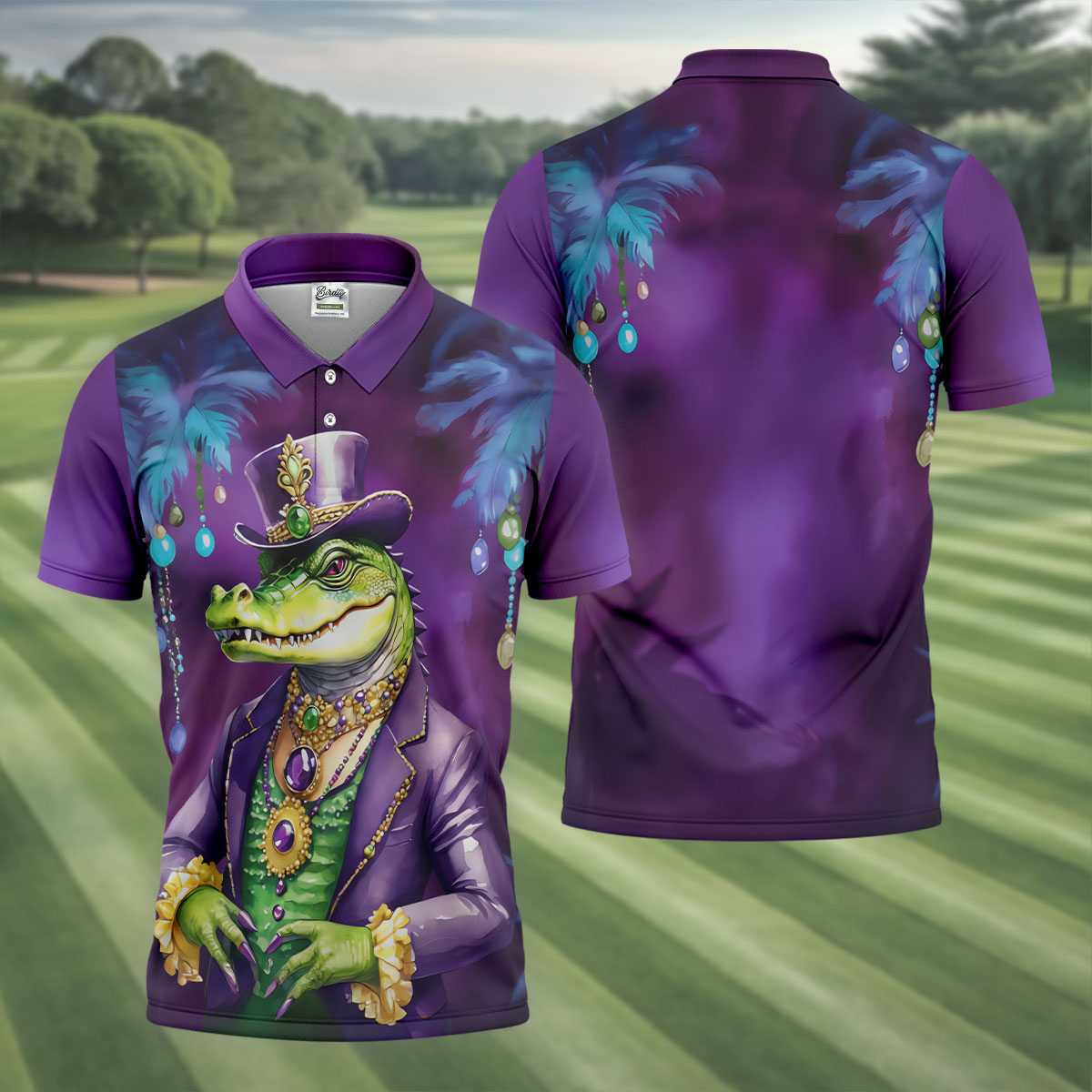 Mardi Gras Alligator Purple Golf Shirt, Men's Funny Golf Shirts, Polo ShirtFor Men, Golf Shirts For Men