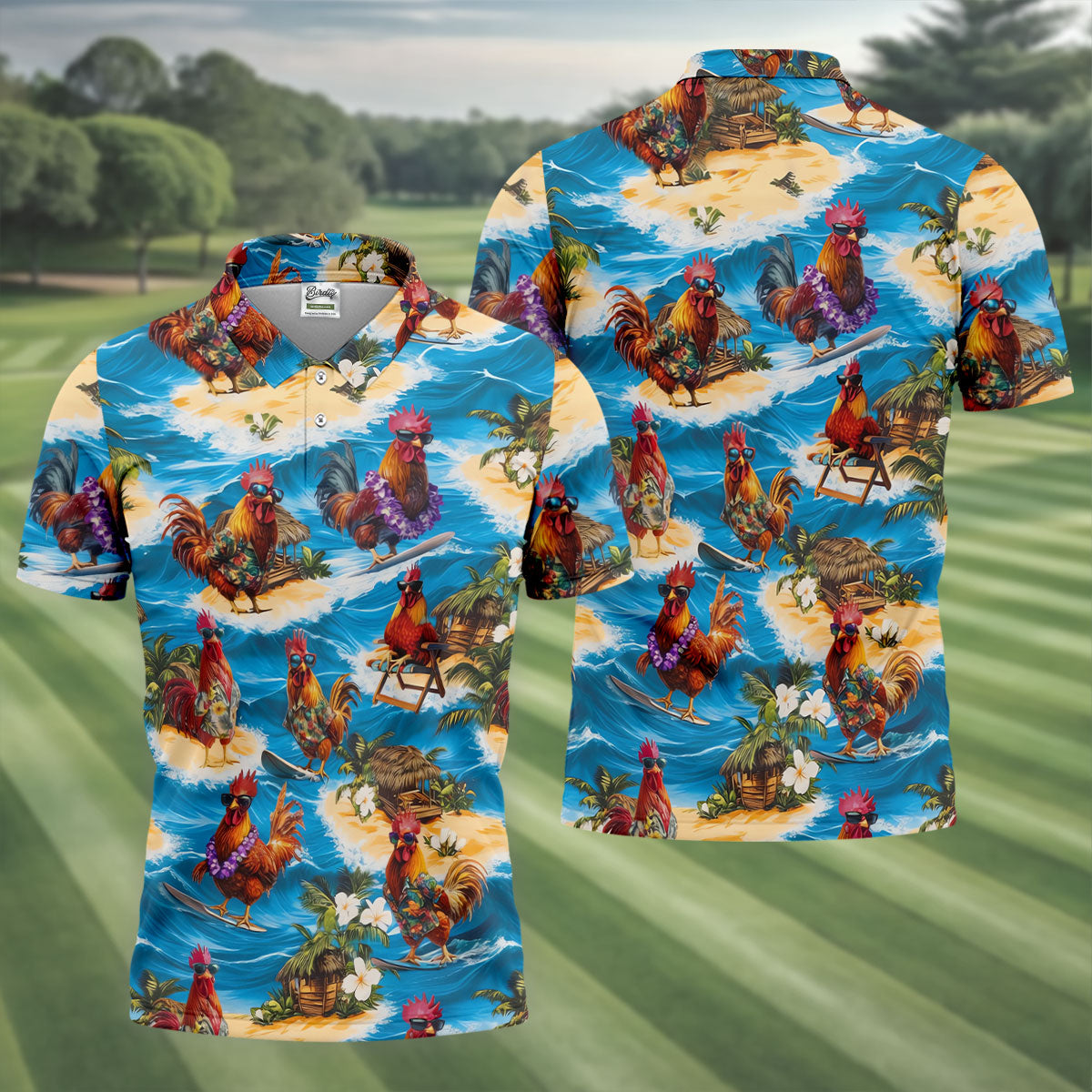 Cool Rooster Beach Vacation Hawaiian Golf Shirt, Mens Golf Polo, Printed Golf Shirts