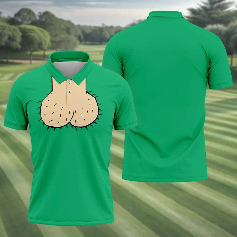 Green Funny Dickhead Faux Chest Golf Shirt, Men's Golf Shirt, Mens Polo Shirts