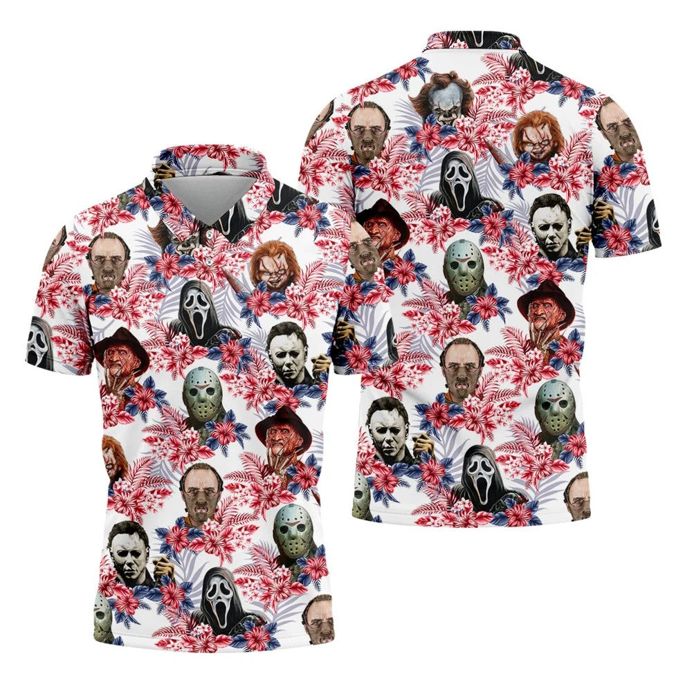 Tropical Horror Character Halloween Golf Shirt, Mens Golf Apparel, Hawaiian Golf Shirt