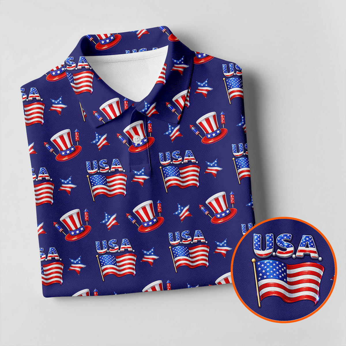 Waving Flags Uncle Sam Hats Seamless Pattern 250th Anniversary Golf Shirts For Men, Patriotic Golf Shirt