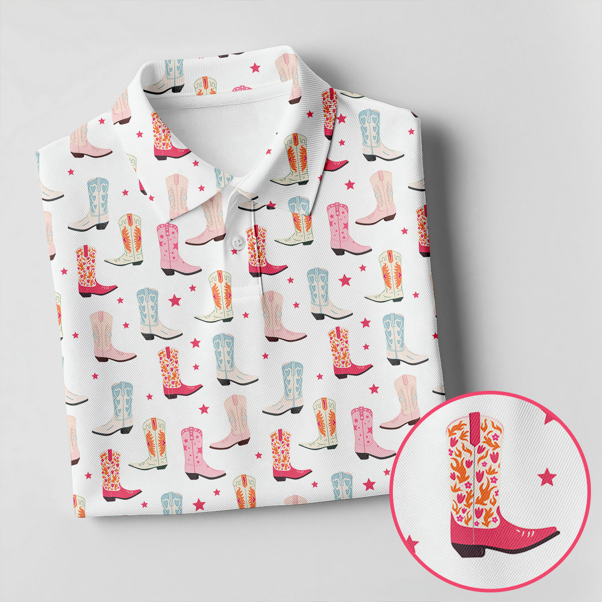 Western Boot Pattern Pastel Shades Retro Golf Shirt, Polo Shirtor Men, Golf Shirts For Men