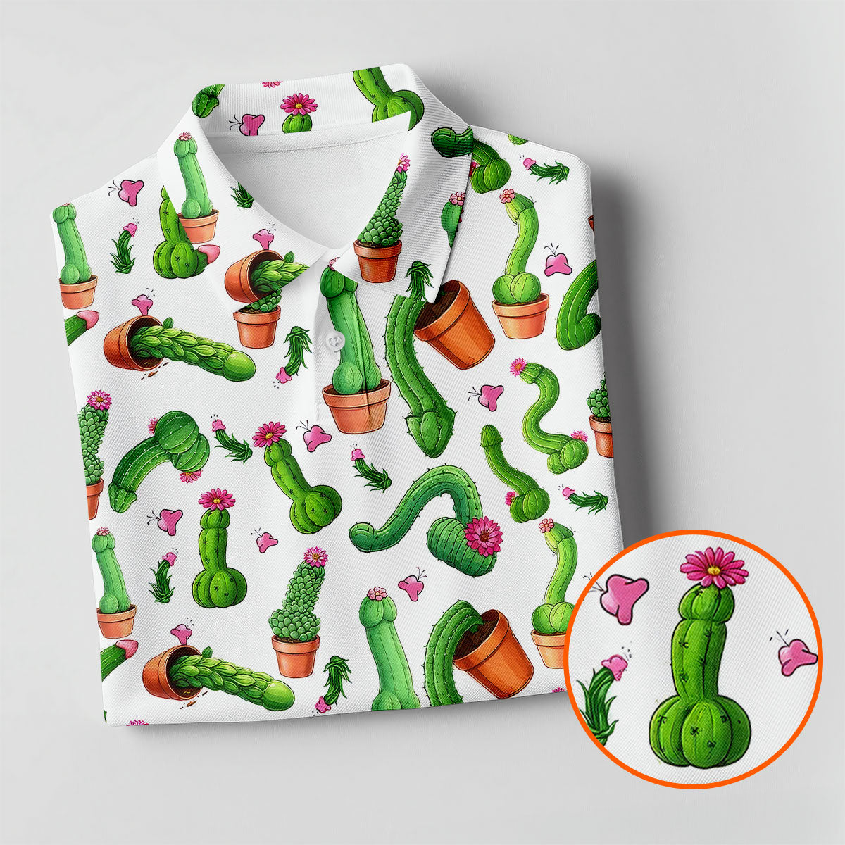 Funny Cactus Adult Humor Mens Golf Shirts, Polo ShirtFor Men, Valentines Golf Gift, Golf Gift For Men