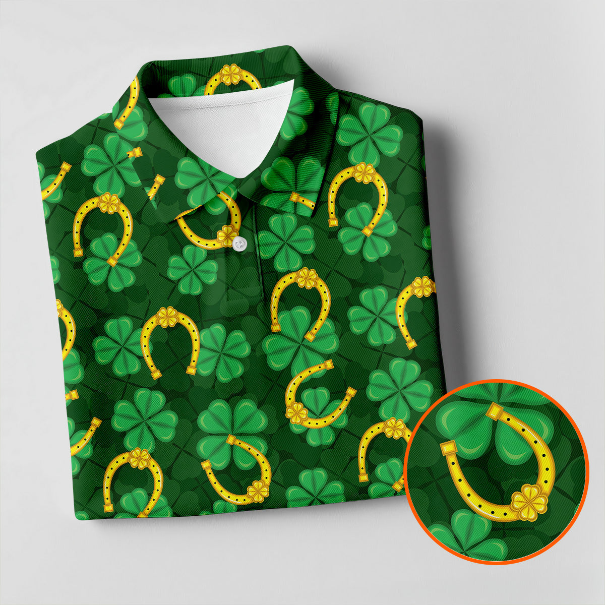 Four Leaf Clovers Golden Horseshoes St Patrick's Day Golf Shirt, Polo ShirtFor Men, Golf Shirts For Men