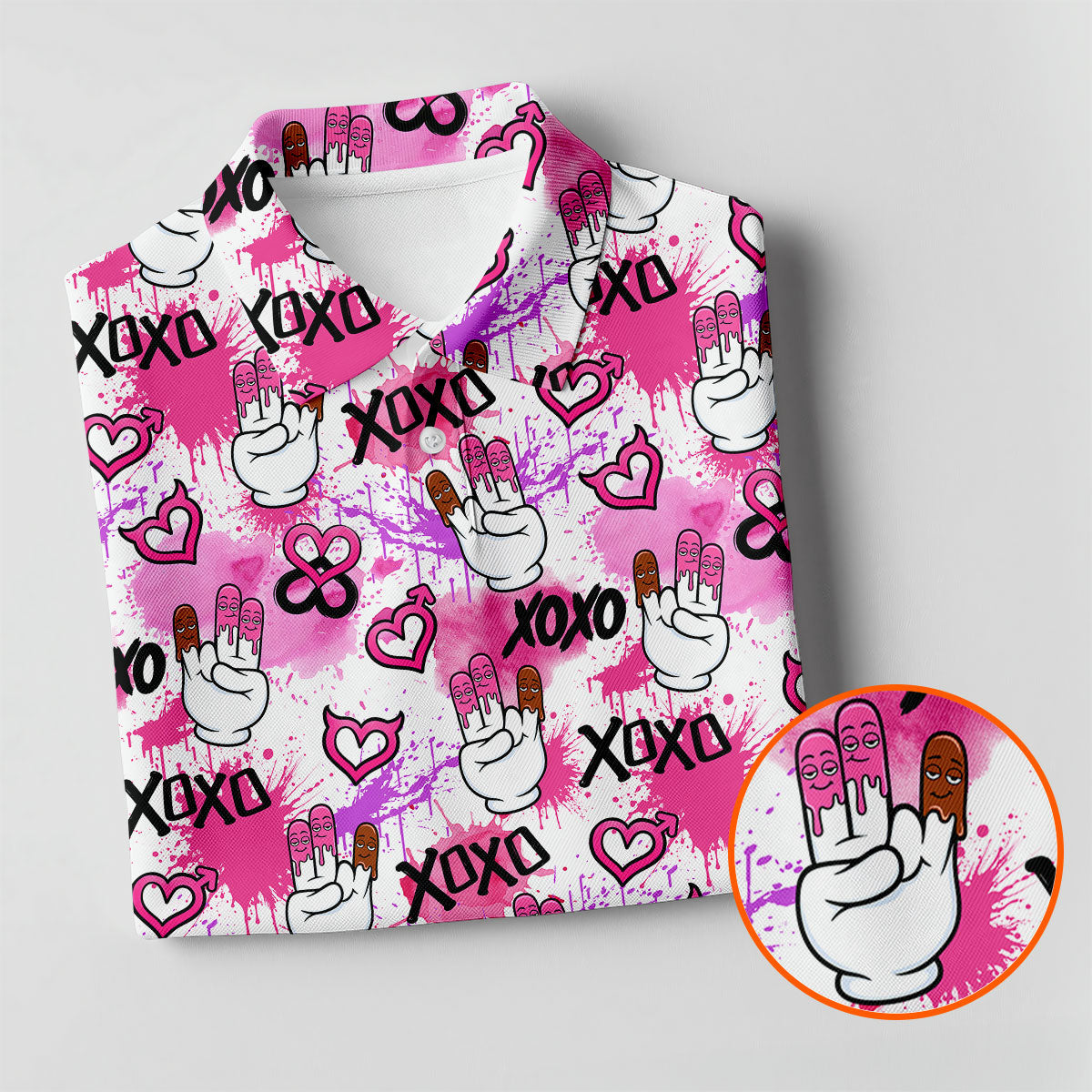 Chocolate Fingers Adult Humor XOXO Pink Splatter Fun Golf Shirts For Men, Valentines Golf Gift, Polo ShirtFor Men