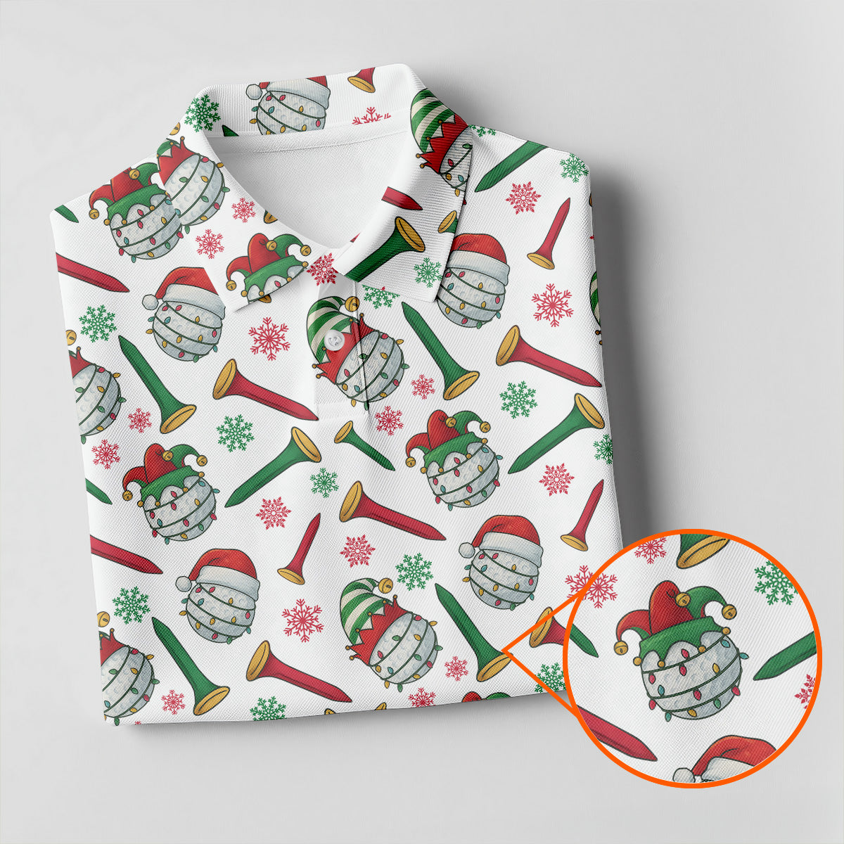 Funny Golf Ball Christmas Golf Shirt, Men's White Polo, Christmas Golf Gift, Golfing Apparel