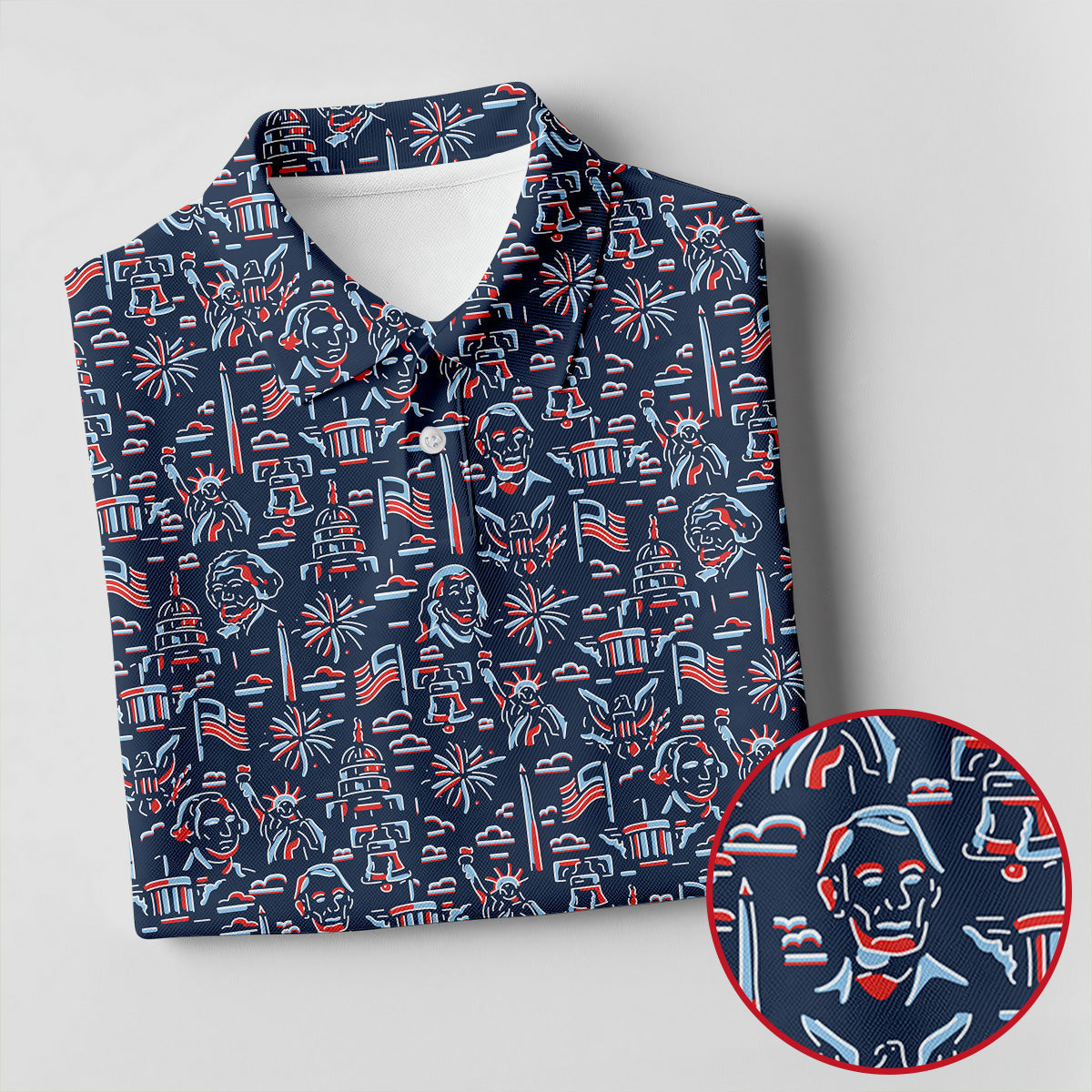 Red White Blue Outlined Patriotic American 250th Anniversary Navy Golf Shirt, 4th Of July Golf Shirts For Men